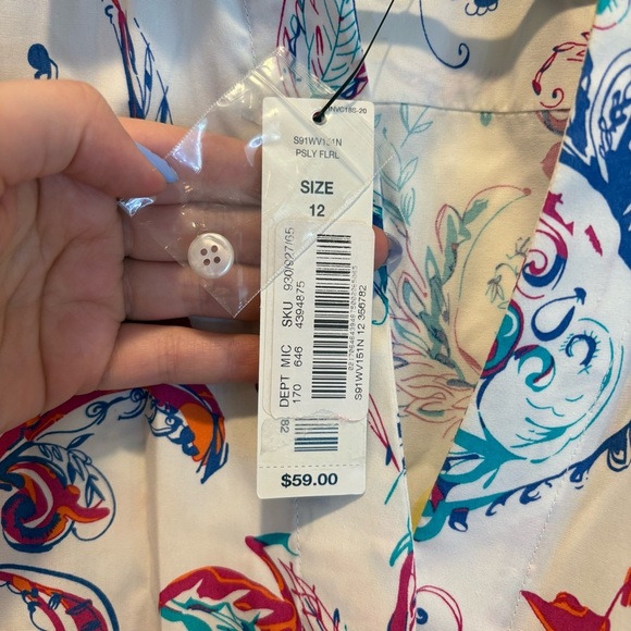 NWT Gold Label Investments Non-Iron Paisley Print Button Up Blouse - Size 12 - Picture 4 of 7